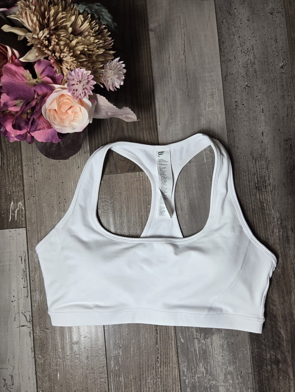Fabletics Essential Medium‑Impact White Racerback Sports Bra Large NWOT